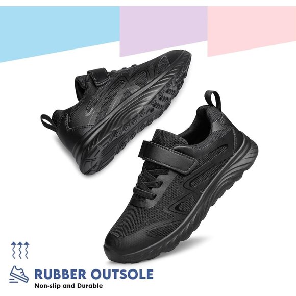 Kids All Black  Athletic Running   School Shoes Sneakers for Little Kid/Big Kid - Picture 6 of 6